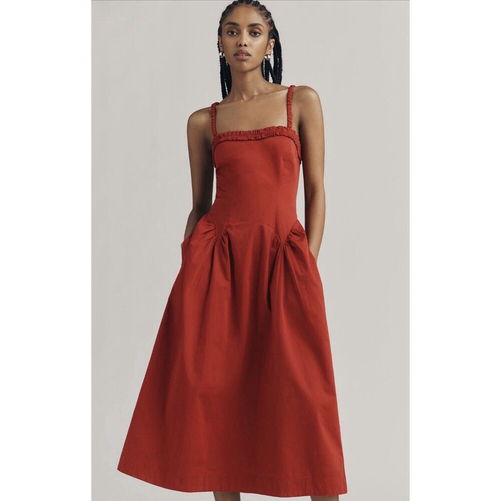 Anthropologie Damson Madder Red Midi Dress Rachel Preppy Retro Size 6 US NWT